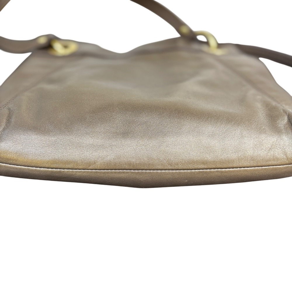 Coach Shoulder Bag Womens Medium Bronze Metallic Leather Pleated Gold Hardware - Picture 8 of 12